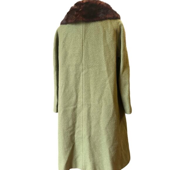 Rare Vintage 1950s - 60s  Bettyjean Green Swing Coat Real Fur Collar SZ. 8 MCM - Picture 3 of 16
